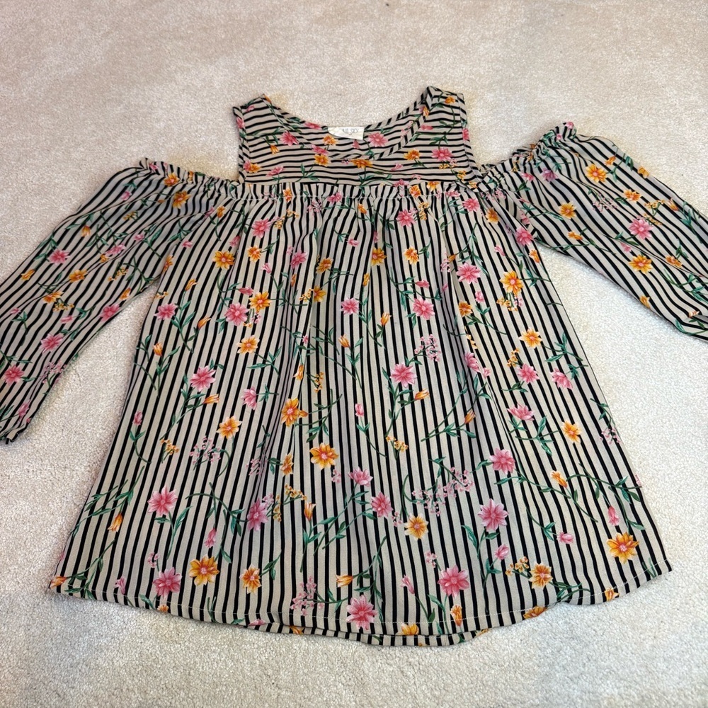 Sienna Sky Floral Striped Cold Shoulder Blouse Size XS